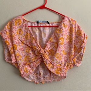 Zara floral linen crop top